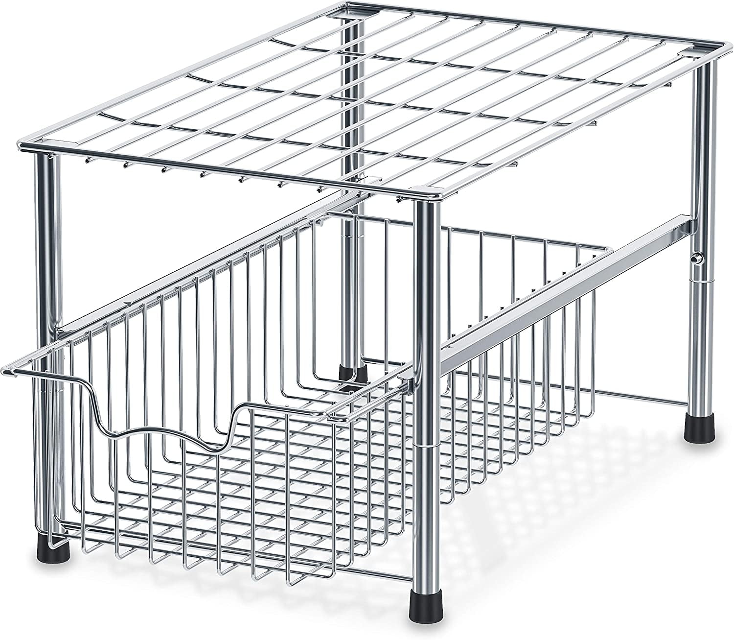 Chrome Metal Stackable Under Sink Sliding Basket Organizer