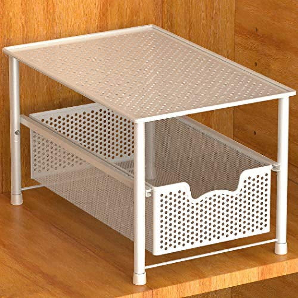  AIYAKA under sink storage 2 Tier Stackable Sliding Basket Organizer  Drawer For Kitchen And Bathroom/Cabinet Drawers,silver