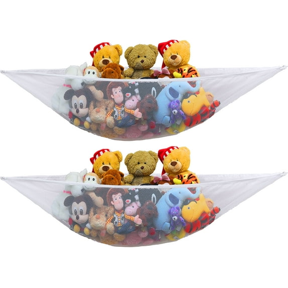 Simple Houseware Stuffed Animals Jumbo Toy Storage Hammock Nets, 2 Pack, White