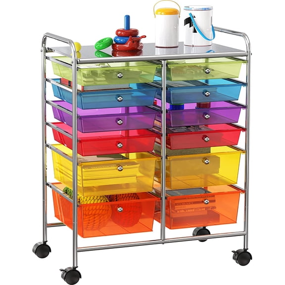 Utility Cart Rolling Storage Art Craft Organizer 12 Drawers Multicolor
