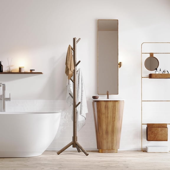 Simple Houseware Wooden Coat Rack Stand Garment Adjustable Tree Rack, 9 Hooks, Walnut