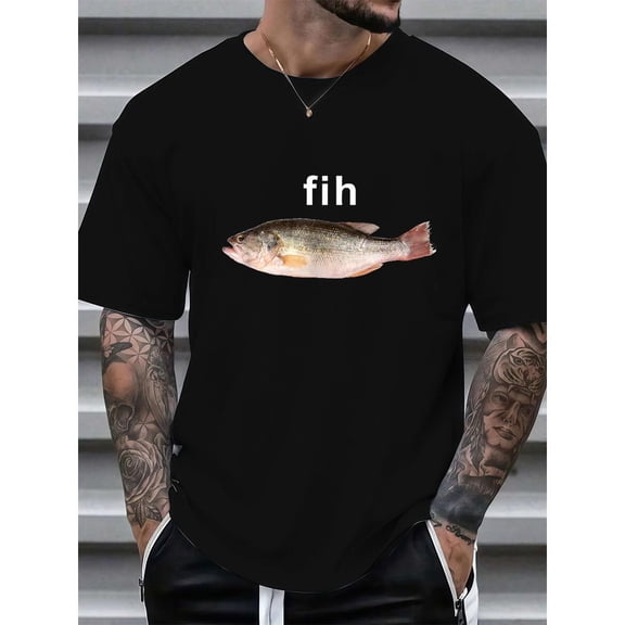 Viral 'Fih' Meme Shirt - Trendy Misspelled Word Design - Soft Cotton Casual Tee for Men Who Love Internet Humor