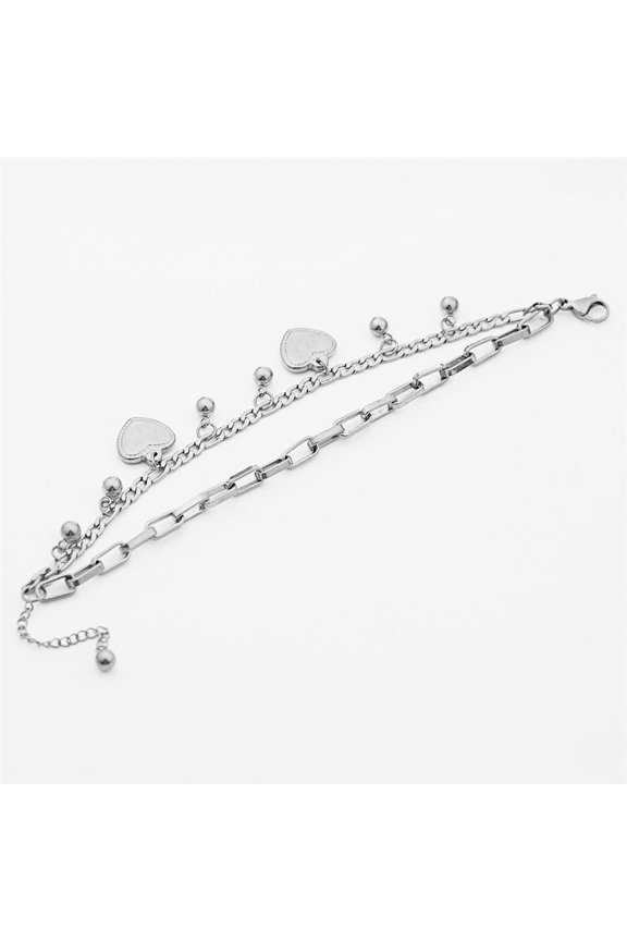 Womens Gold Plated Double Heart Pendant Bracelet Geometric Design Metal Alloy Jewelry Silver Color Electroplating