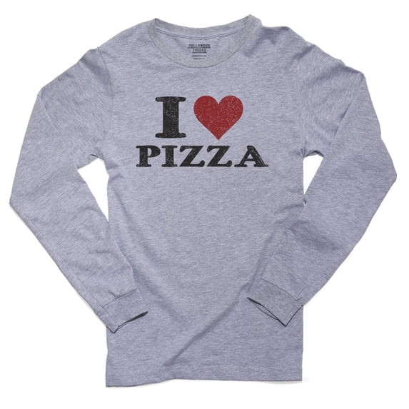 Simple I Love Pizza With Big Red Heart Trendy Graphic Men's Long Sleeve Grey T-Shirt