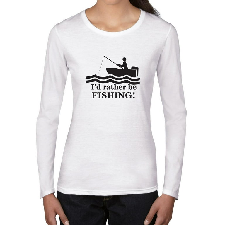 Simple I'd rather be Fishing Graphic Design Women's Long Sleeve Grey T-Shirt  