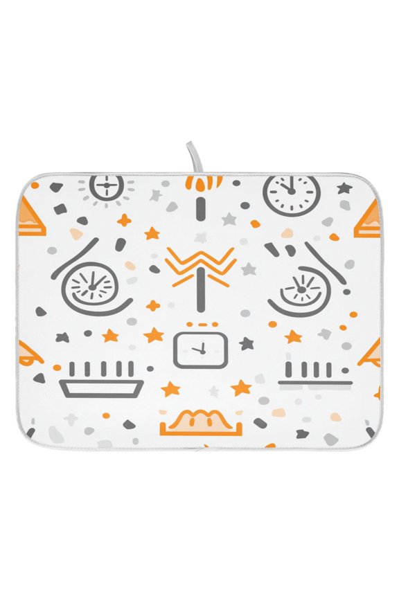 Simple Icons Pattern Dish Drying Mat for Kitchen, Quick Drying Absorbent Soft Durable 16" x 18"