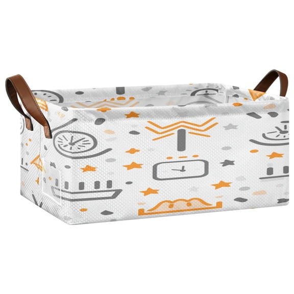 Simple Icons Pattern Open Home Storage Bins Foldable Metal Frame Shelf Baskets 16.9x11.4x7.7in Water-Resistant