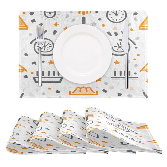 Simple Icons Pattern Placemats Set of 6 Coffee Mats, Non Slip Backing 18x12 Inch for Home and Restaurants