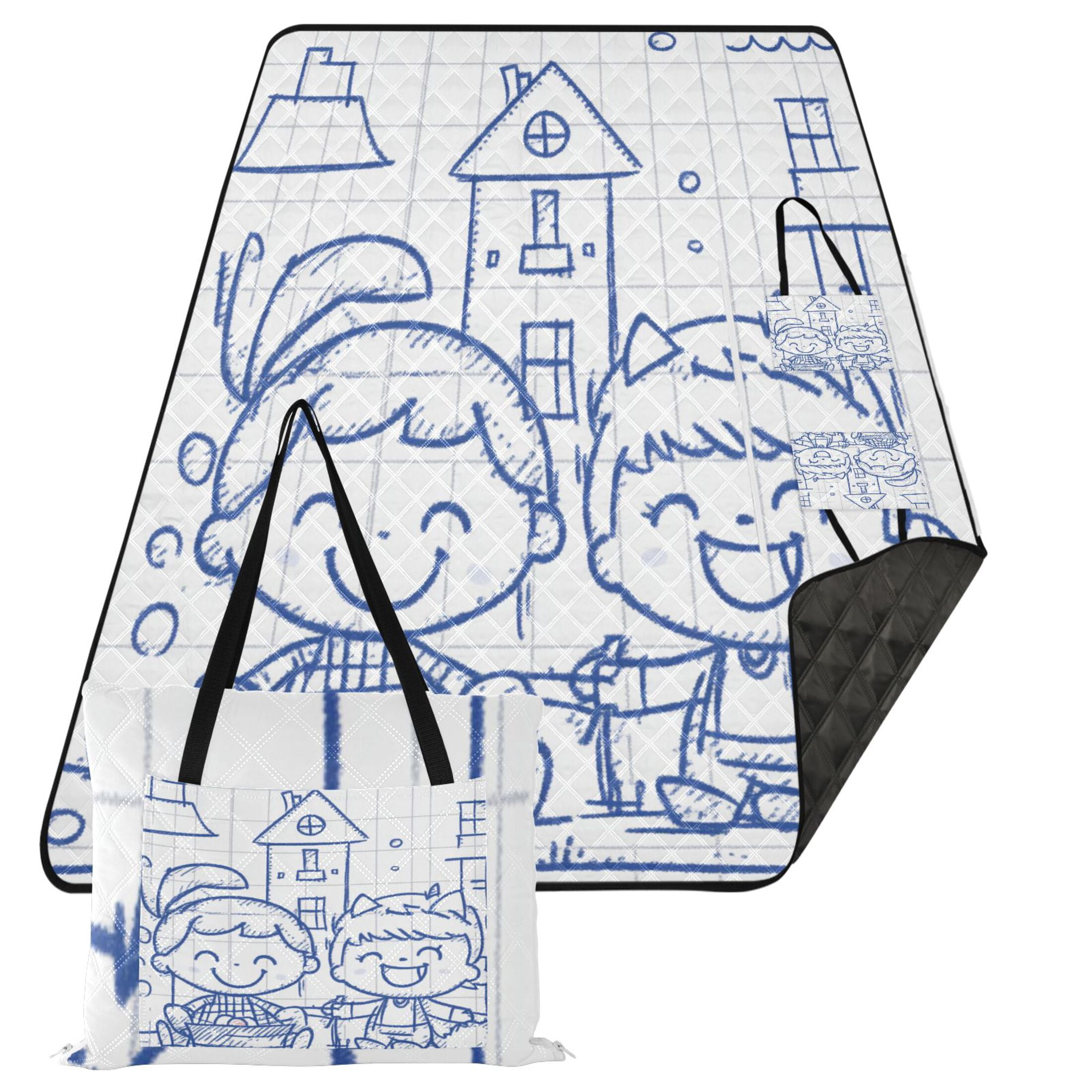 Simple Illustration Two Kids 60x80in Waterproof Picnic Mat, Foldable ...