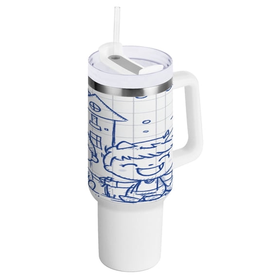 Simple Illustration Two Kids Insulated Tumblers 40oz Double-Walled Stainless Steel Water Bottles Car Handle