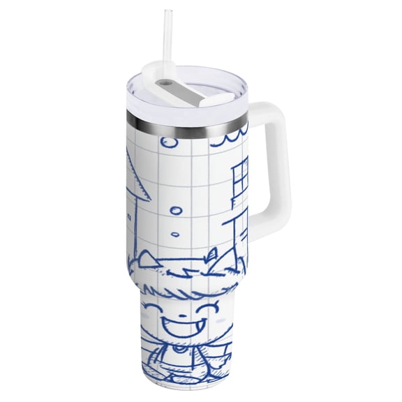 Simple Illustration Two Kids Water Bottles 30oz Insulated Tumblers Double-Walled Ergonomic Handle Leak Proof