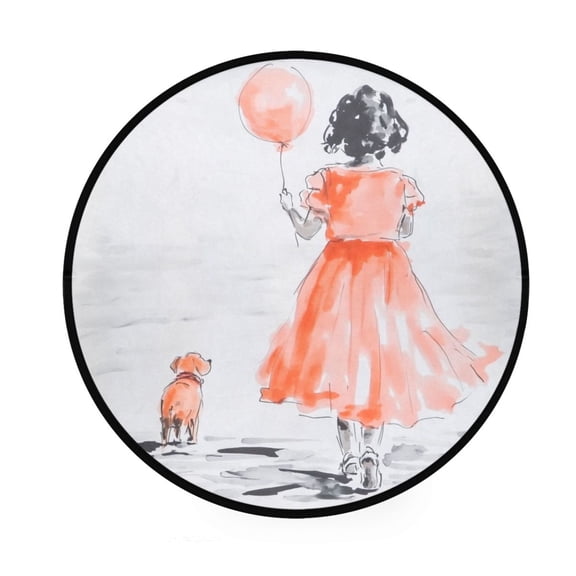 Simple Illustration Young Girl Memory Foam Bath Mat 36" Absorbent Rug with Non Slip Base and 4 Bonus Pads