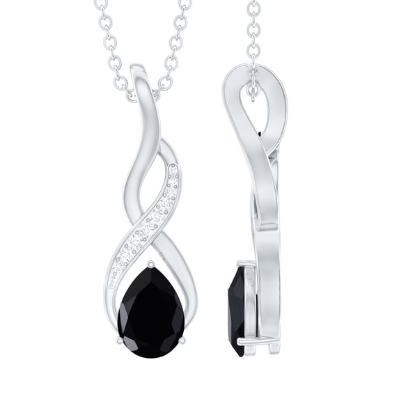 Rosec Jewels Natural Black Onyx Infinity Pendant Necklace with Diamond (1 Carat, AAA Grade) - Black and White Necklace, 10K White Gold