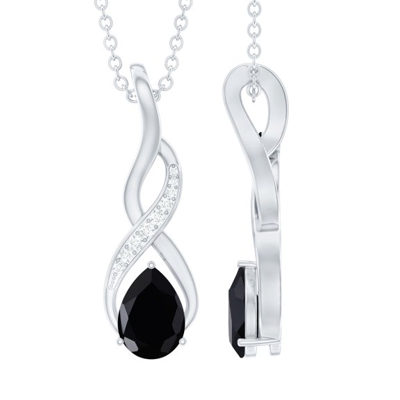 Rosec Jewels Simple Infinity Pendant Necklace, Black Onyx Pendant with Moissanite (5X7 mm), 18K White Gold