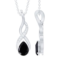 Rosec Jewels Simple Infinity Pendant Necklace, Black Onyx Pendant with Moissanite (5X7 mm), 925 Sterling Silver