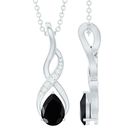 Rosec Jewels Simple Infinity Pendant Necklace, Black Onyx Pendant with Moissanite (5X7 mm), 925 Sterling Silver