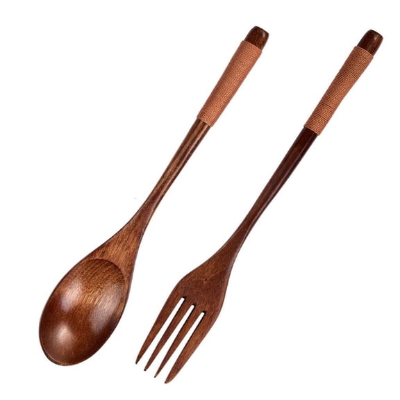 Simple Japanese Kitchen Tool Natural Wood Soup Spoon Fork Set Durable Design