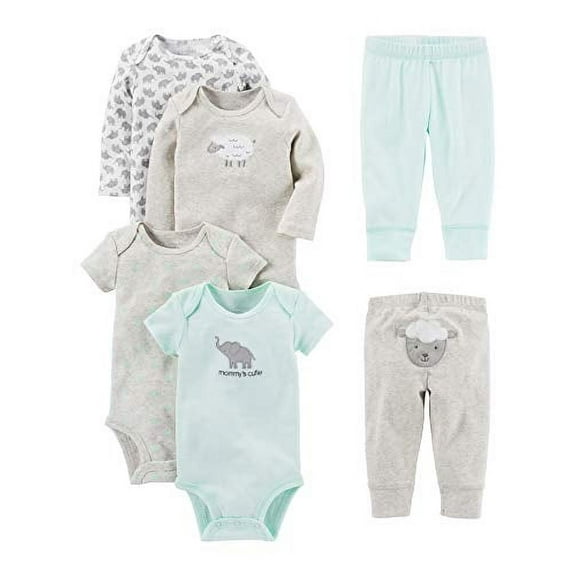 Simple Joys by Carter's Baby 6-Piece Neutral Bodysuits (Short and Long Sleeve) and Pants Set, Gray Lamb, 0-3 Months