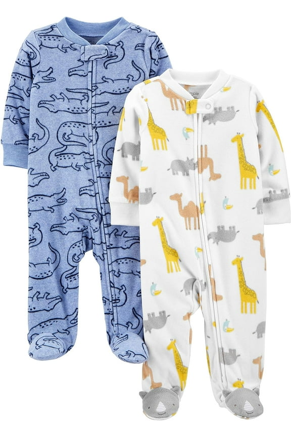 Baby Boys' 2-Pack Fleece Footed Sleep and Play 3-6 Months Blue Alligator/White Giraffe