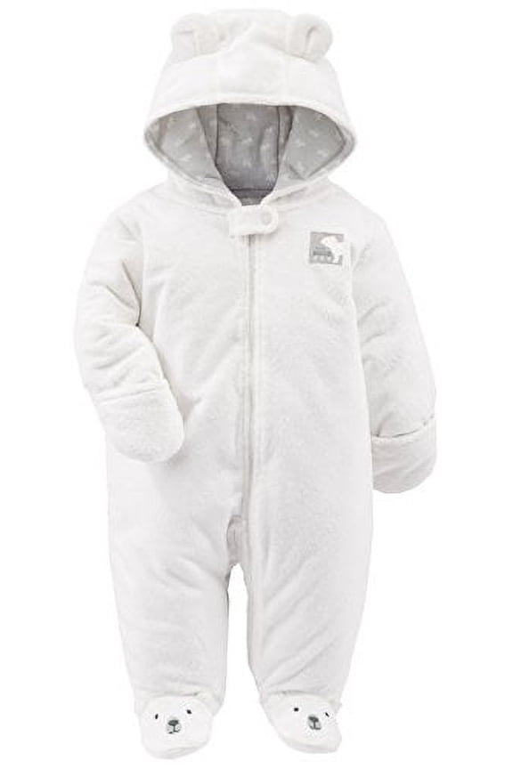 Baby Fleece Footed Jumpsuit Pram, Ivory, Newborn