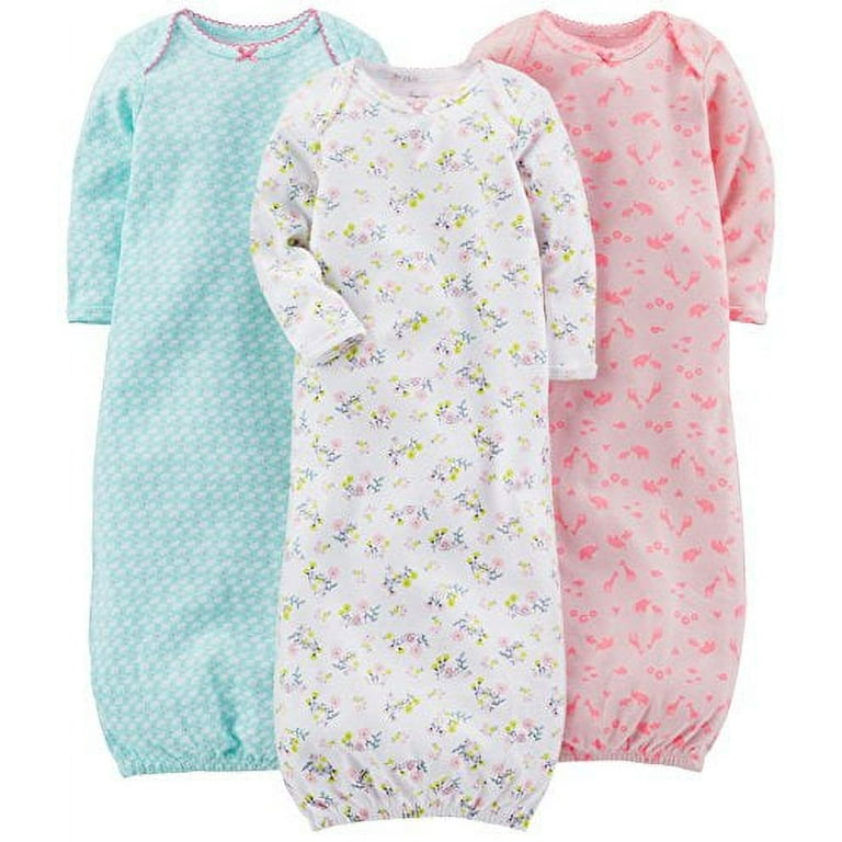 Simple Joys by Carter's Baby Girls' 3-Pack Cotton Sleeper Gown, Blue, Pink,  White Floral, Newborn 