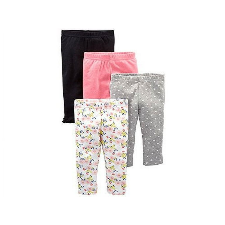 Simple Joys by Carter's Baby Girls' 4-Pack Pant, Navy, Gray Dot, Pink,  Floral, 12 Months
