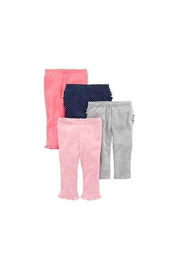 Baby Girls 4-Pack Pant, Pink/Grey/Navy Ruffle, Newborn