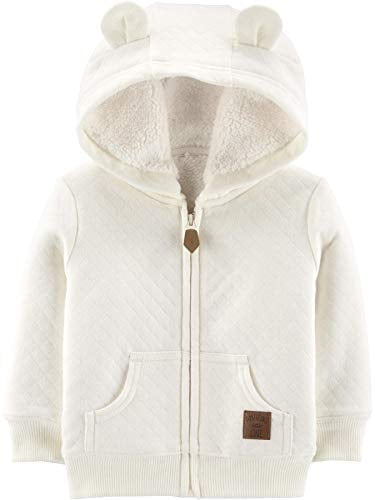 Baby Neutral Hooded Sweater Jacket with Sherpa Lining, Oatmeal, 6-9 Months