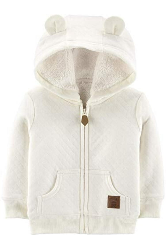 Baby Neutral Hooded Sweater Jacket with Sherpa Lining, Oatmeal, 6-9 Months