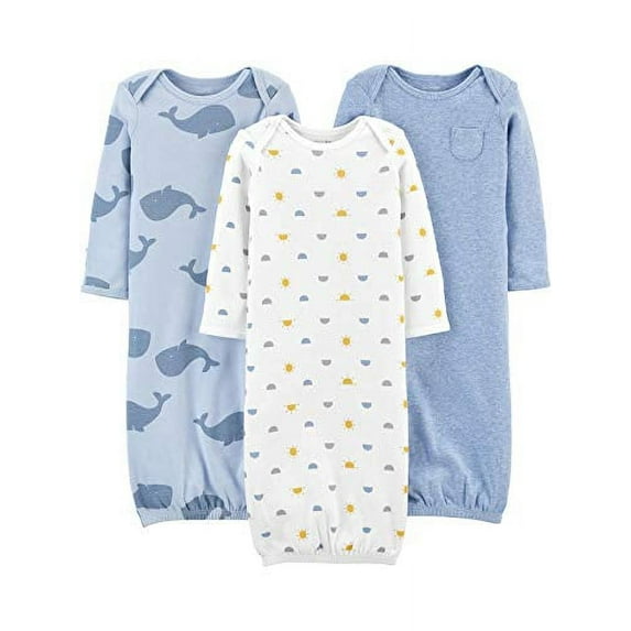 Simple Joys by Carter's Boys' 3-Pack Cotton Sleeper Gown, Whales/Sun/Dog, 0-3 Months
