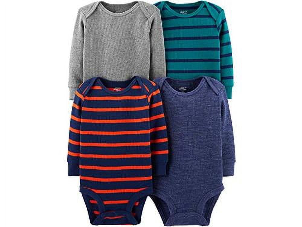 Simple Joys by Carter's Boys' 4-Pack Soft Thermal Long Sleeve Bodysuits,  Grey Blue Heather/Stripes, Newborn