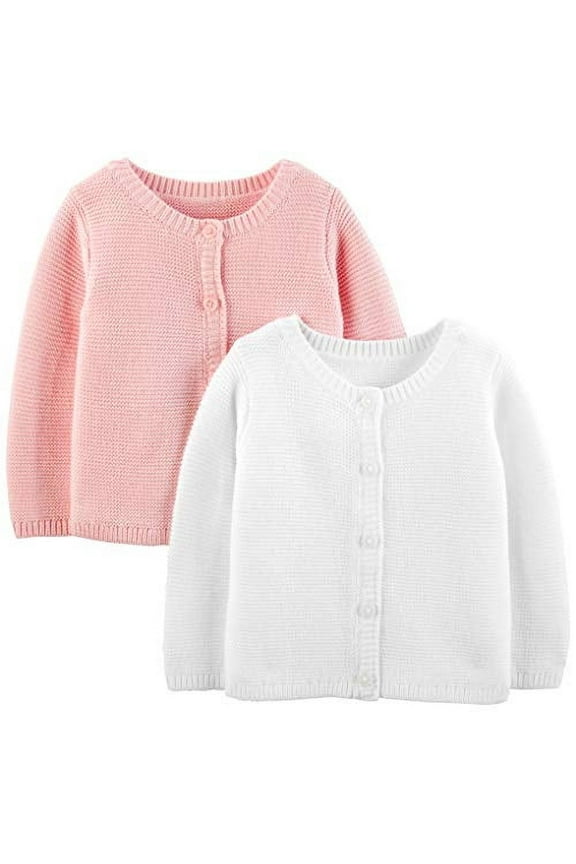 Girls' 2-Pack Knit Cardigan Sweaters, White/Pink, 6-9 Months