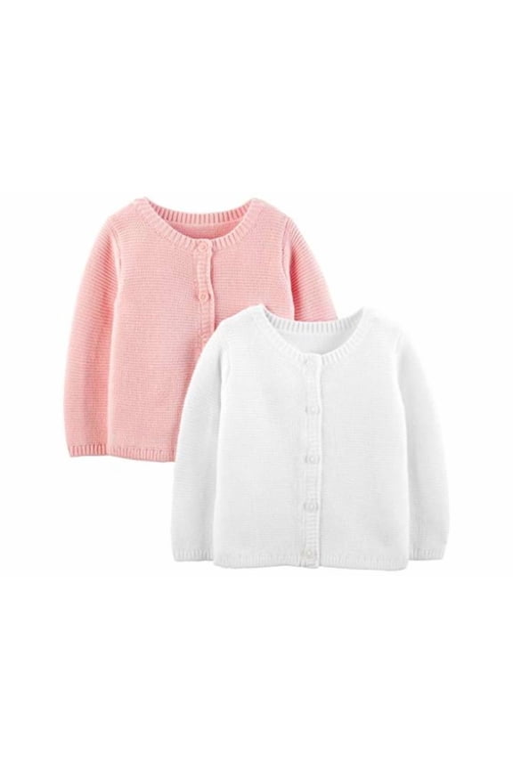 Girls' 2-Pack Knit Cardigan, White/Pink, Size 0-3 Months