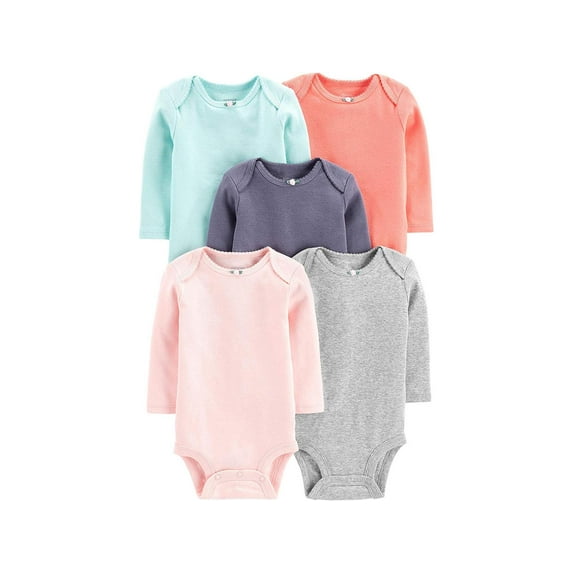 Simple Joys by Carter's Girls' 5-Pack Long-Sleeve Bodysuit, Solid, 12 Months