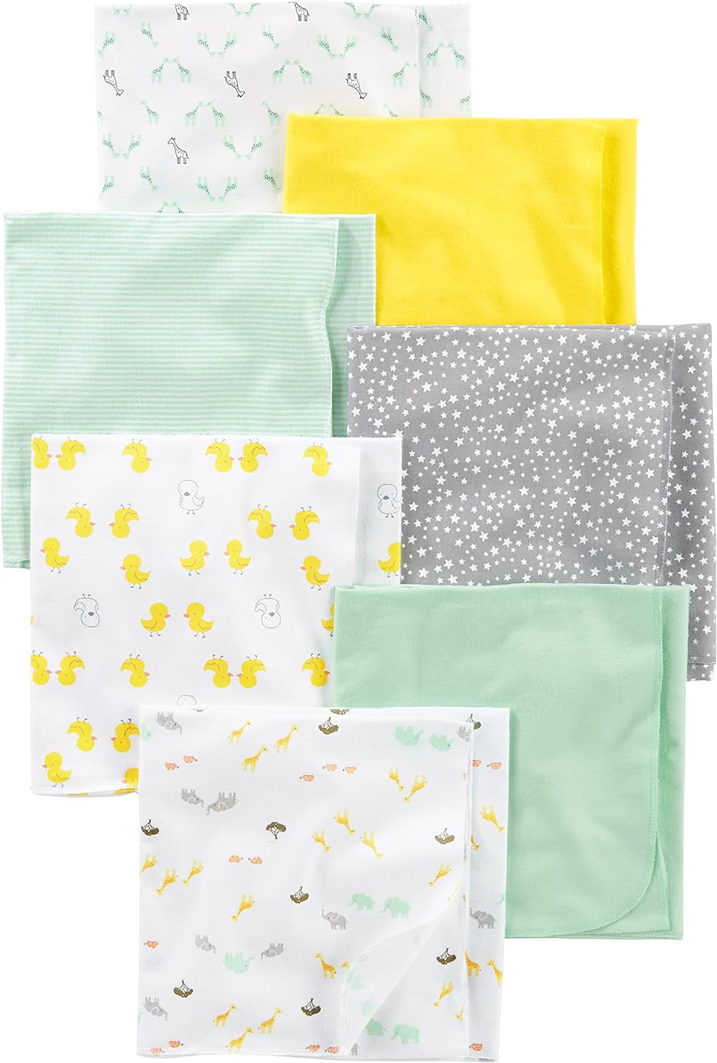 Simple Joys by Carter's Unisex Babies' Muslin burp cloths, Pack of 7,  Grey/White/Mint Green, One Size 