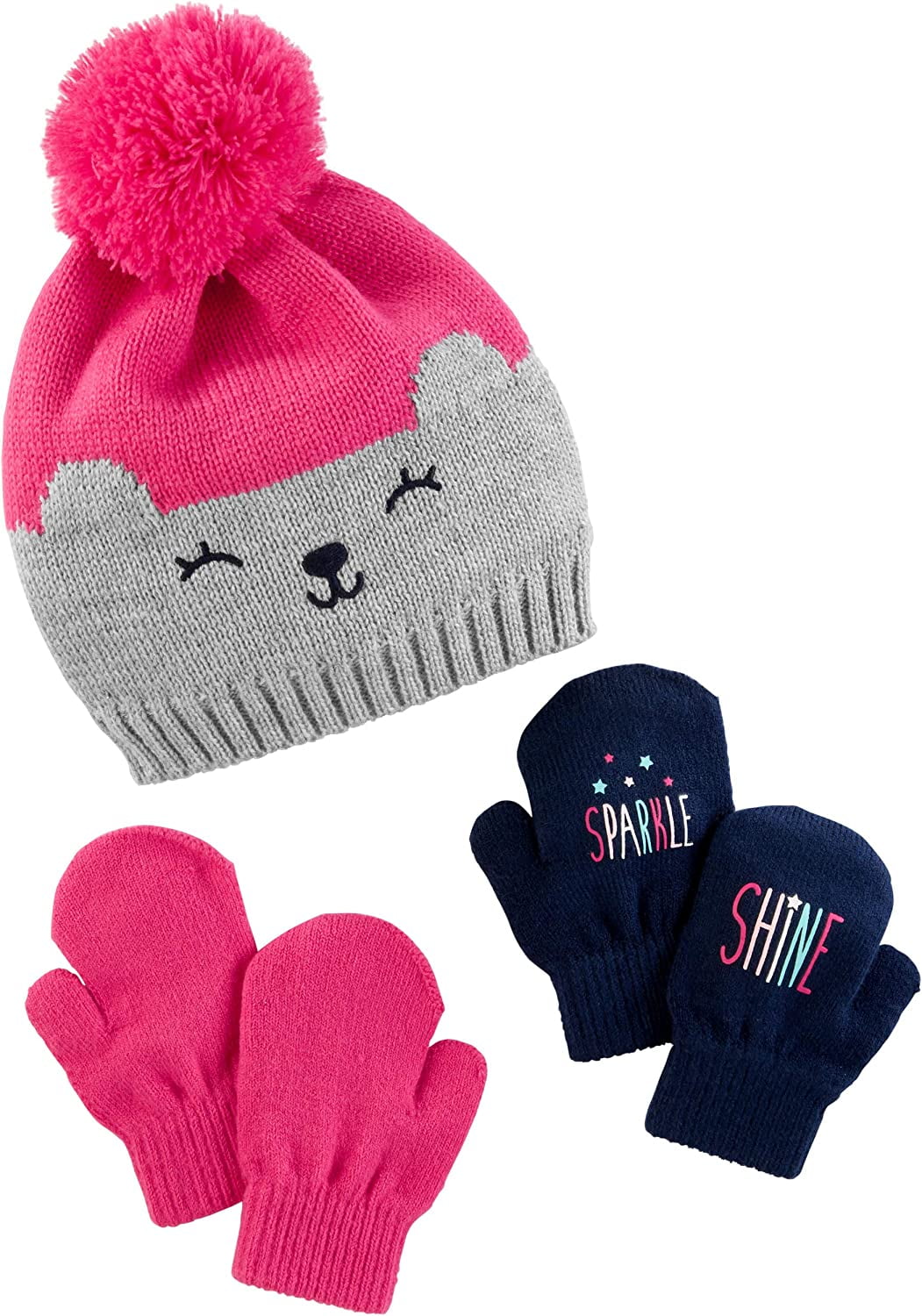 Simple Joys by Carter s girls Hat and Mitten Set 2 5T Navy Pink Bear