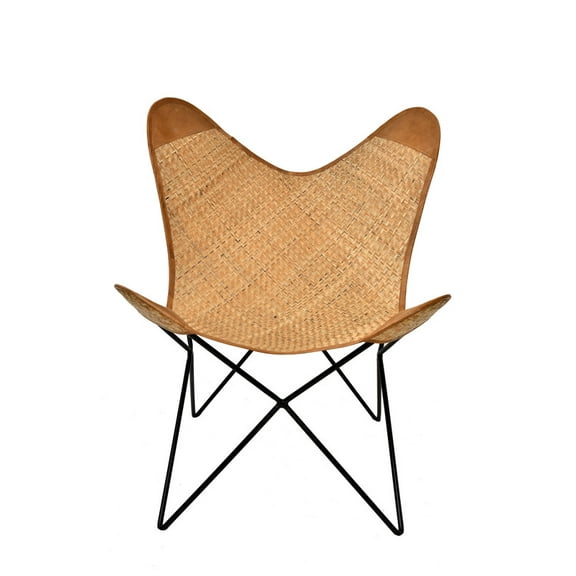 Simple Justa Butterfly Chair Bamboo Leather Chair Seat With Iron Stand