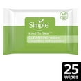 thumbnail image 1 of Simple Kind to Skin Facial Wipes Cleansing Free from color and dye, artificial perfume and harsh chemicals Gentle and Effective Makeup Remover 25 Wipes, 1 of 12