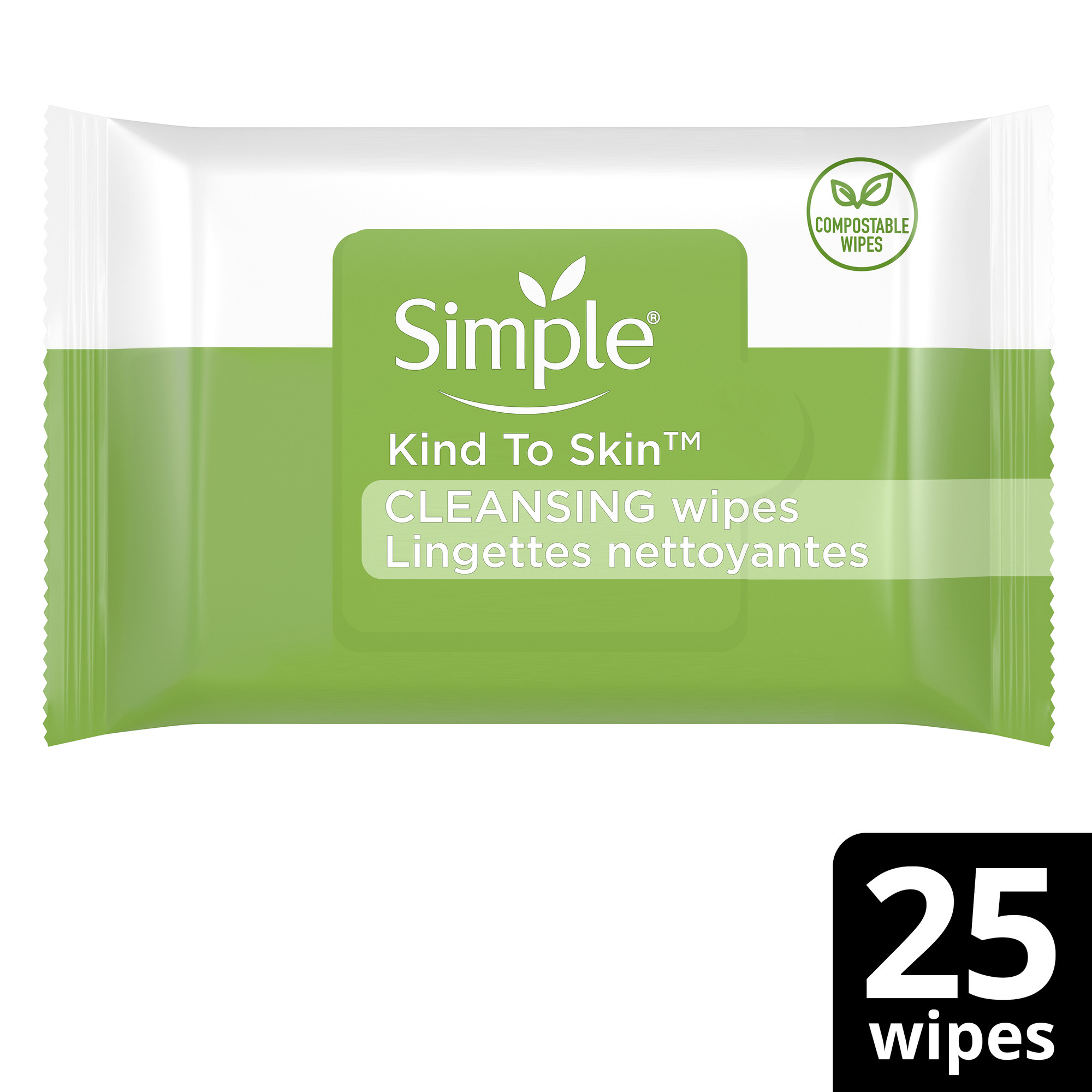 Simple Kind to Skin Facial Wipes Cleansing Free from color and dye, artificial perfume and harsh chemicals Gentle and Effective Makeup Remover 25 Wipes - image 1 of 12