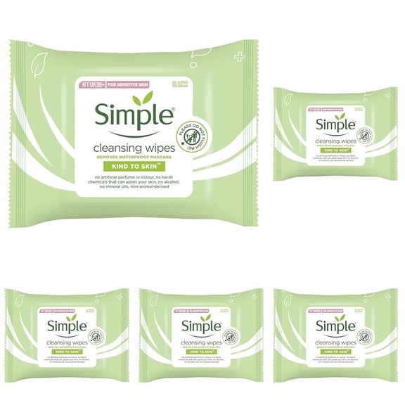 Simple Kind To Skin Cleansing Facial Wipes 25 Pack of 5