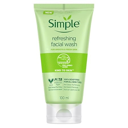 Simple Kind To Skin Refreshing Facial Wash 100 ml | 100% Soap-Free Facewash | For All Skin Types