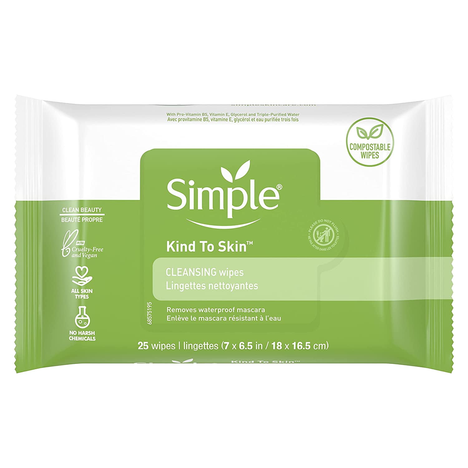 Simple Kind to Skin Facial Wipes Cleansing 25 ct (Pack of 6)