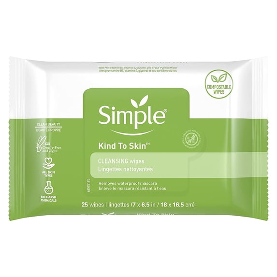 Simple Kind to Skin Facial Wipes Cleansing 25 ct (Pack of 6)