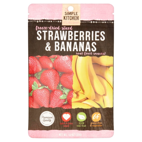 Simple Kitchen Freeze-Dried Sliced Strawberries & Bananas Real Fruit Snacks, 1.1 oz, 6 pack