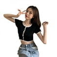 thumbnail image 1 of Simple Knit Cardigan Female Wild Slim Round Neck Short Sleeve Top, 1 of 6