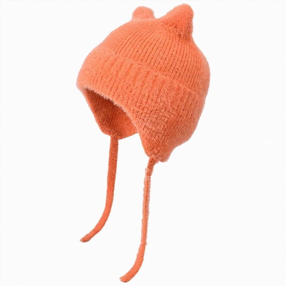 Simple Knitted Baby Beanie Winter Hat Toddler Kids Bonnet for Girls(Orange,One Size)