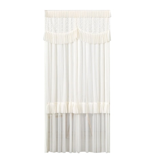 Simple Lace Door Curtain, 78.74x39.37 Inch Room Divider, Punch-Free Installation Sheer Curtain for Bedroom Kitchen, Double-Layered Opaque Privacy Screen, Polyester Mesh Drape