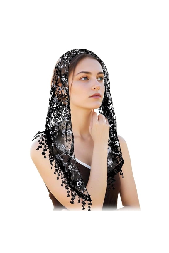 Simple Lace Mantilla for Catholic Church Latin Mass Headcover Shawl Wrap Spanish Triangular Head Scarf for Theme Event