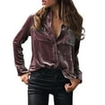 thumbnail image 1 of Simple Lady Basic Office Shirt Womens Winter Fashion Velvet Long Sleeve Button Pocket Casual Shirt Top, 1 of 6