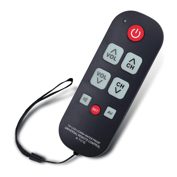 Simple Large Button Universal TV Remote Control A-TV10, Waterproof LED Light Remote Controller Easy for Seniors All TV Models